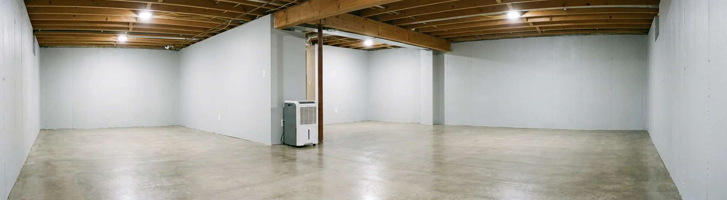 Clean, dry, finished basement in an Adams County home after mold remediation and structural drying